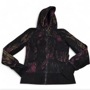 lululemon athletica Black Zip Hoodie with Purple & Olive Print